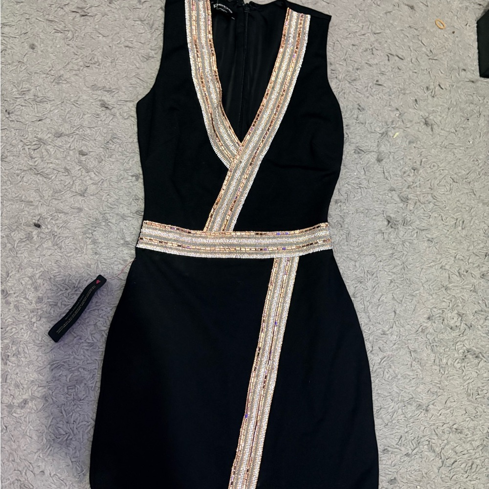 bebe Black Mini Dress with Gold Details
